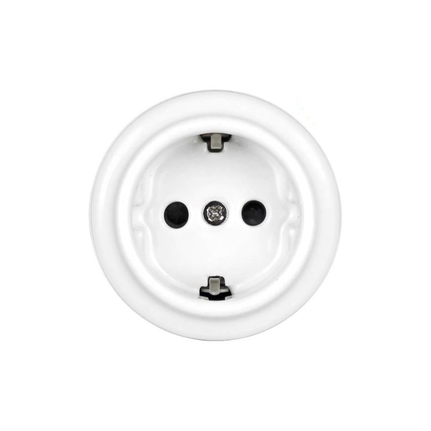 Elhard - Ceramiczne retro gniazdo ścienne do domu z ramką SCHUKO 230 V białe