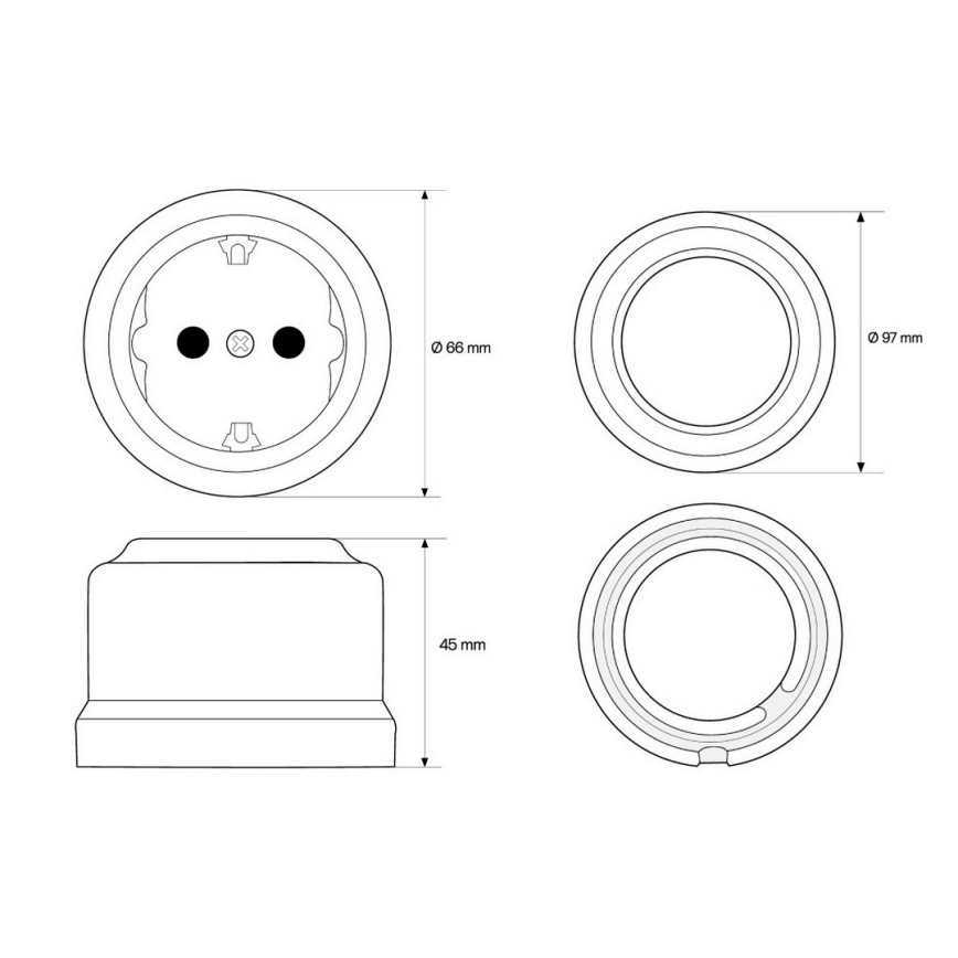 Elhard - Ceramiczne retro gniazdo ścienne do domu z ramką SCHUKO 230 V białe