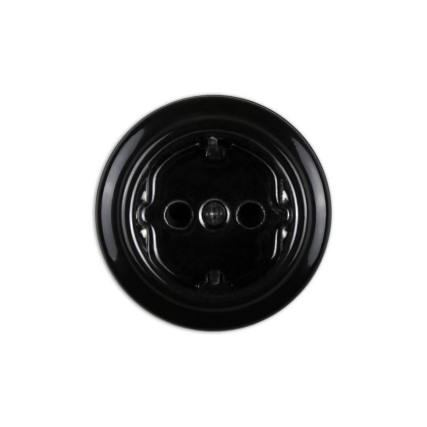 Elhard - Ceramiczne retro gniazdo ścienne domowe z ramką SCHUKO 230V czarne
