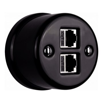 Elhard - Ceramiczne retro gniazdo ścienne sieciowe 2x RJ45, czarne