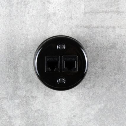 Elhard - Ceramiczne retro gniazdo ścienne sieciowe 2x RJ45, czarne