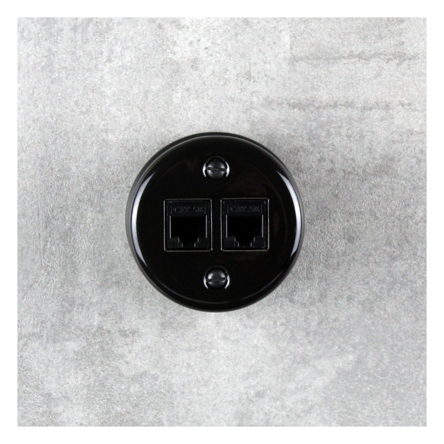 Elhard - Ceramiczne retro gniazdo ścienne sieciowe 2x RJ45, czarne