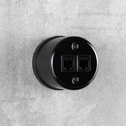 Elhard - Ceramiczne retro gniazdo ścienne sieciowe 2x RJ45, czarne
