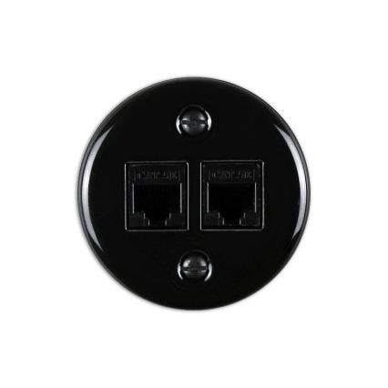Elhard - Ceramiczne retro gniazdo ścienne sieciowe 2x RJ45, czarne
