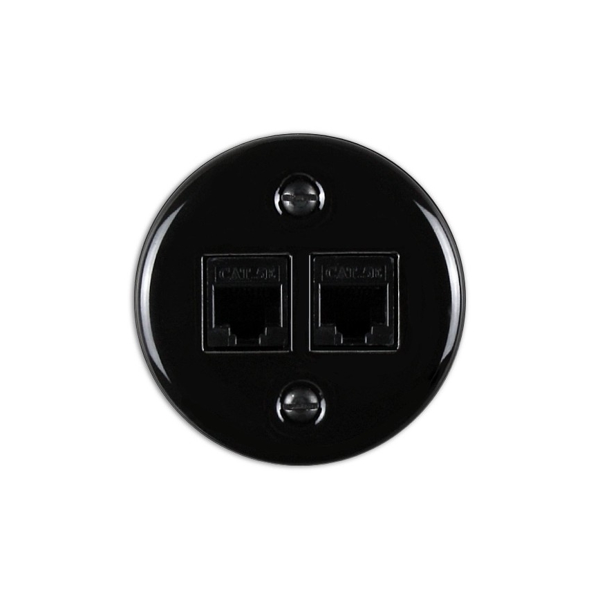 Elhard - Ceramiczne retro gniazdo ścienne sieciowe 2x RJ45, czarne