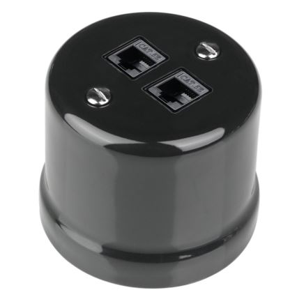 Elhard - Ceramiczne retro gniazdo ścienne sieciowe 2x RJ45, czarne