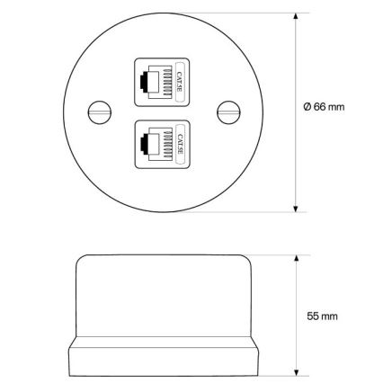 Elhard - Ceramiczne retro gniazdo ścienne sieciowe 2x RJ45, czarne