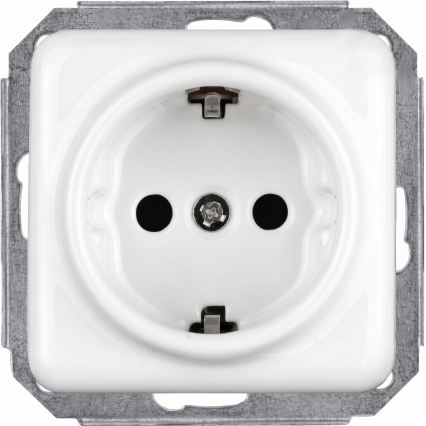 Elhard - Ceramiczny retro jednobiegunowy wyłącznik nr 1 i gniazdo SCHUKO 230V z ramką biały