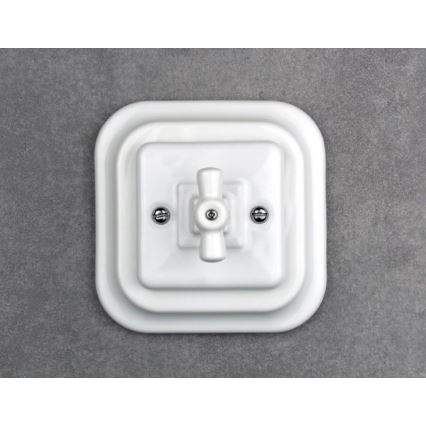 Elhard - Ceramiczny retro krzyżowy wyłącznik obrotowy z ramką nr 7 biały