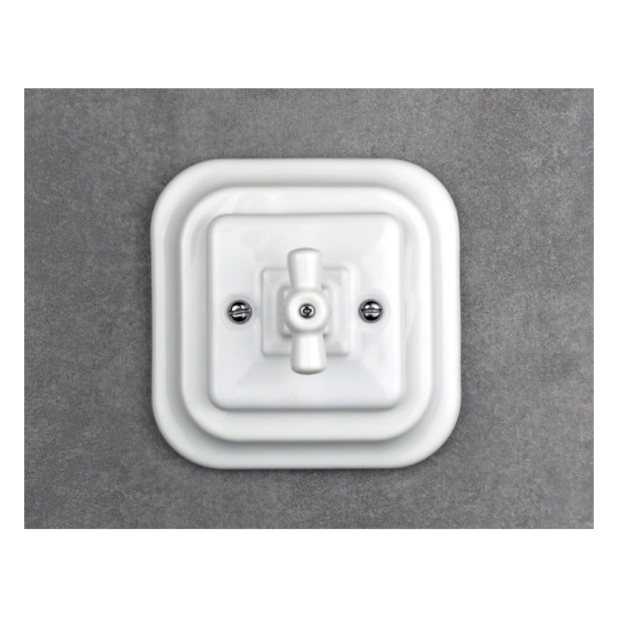 Elhard - Ceramiczny retro krzyżowy wyłącznik obrotowy z ramką nr 7 biały