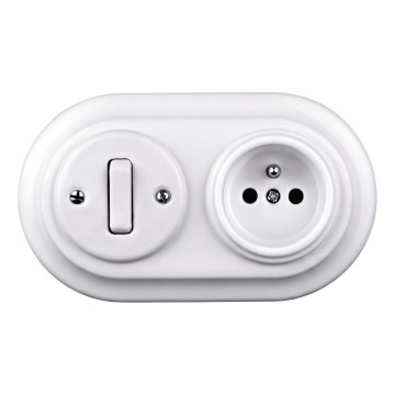 Elhard - Ceramiczny retro włącznik nr 1 i gniazdko 230V z ramką, biały