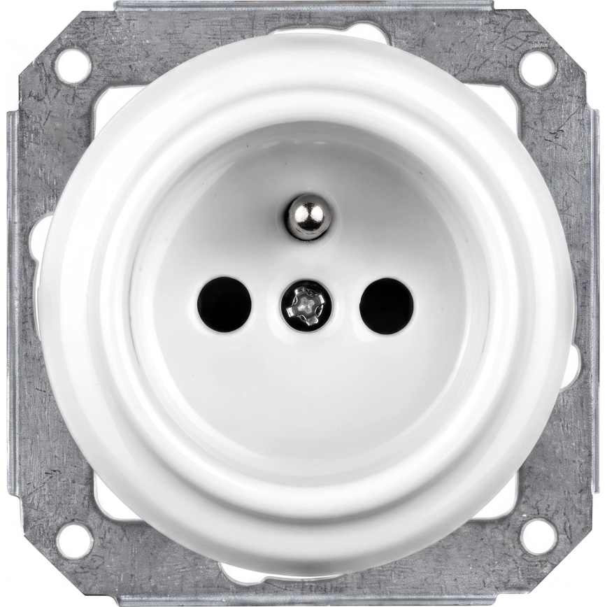 Elhard - Ceramiczny retro włącznik č. 1 i gniazdko 230V z ramką biały/jasne drewno