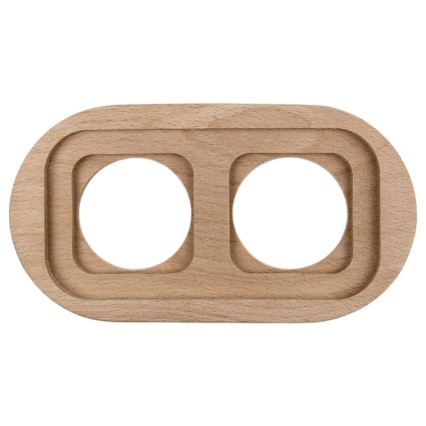 Elhard - Podwójne ceramiczne retro gniazdo domowe z ramką SCHUKO 230V białe/jasne drewno