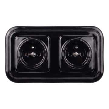 Elhard - Podwójne ceramiczne gniazdko retro domowe z ramką 230 V czarne
