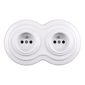 Elhard - Podwójne ceramiczne gniazdko retro domowe z ramką 230V białe