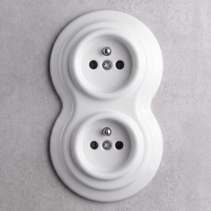 Elhard - Podwójne ceramiczne gniazdko retro domowe z ramką 230V białe