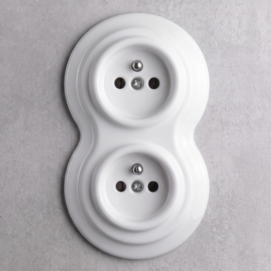 Elhard - Podwójne ceramiczne gniazdko retro domowe z ramką 230V białe