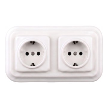 Elhard - Podwójne ceramiczne gniazdo domowe retro z ramką SCHUKO 230V białe