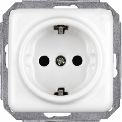 Elhard - Podwójne ceramiczne gniazdo domowe retro z ramką SCHUKO 230V białe