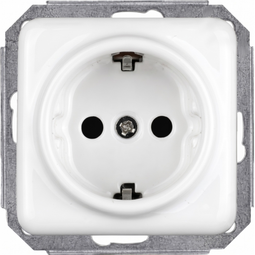Elhard - Podwójne ceramiczne gniazdo domowe retro z ramką SCHUKO 230V białe