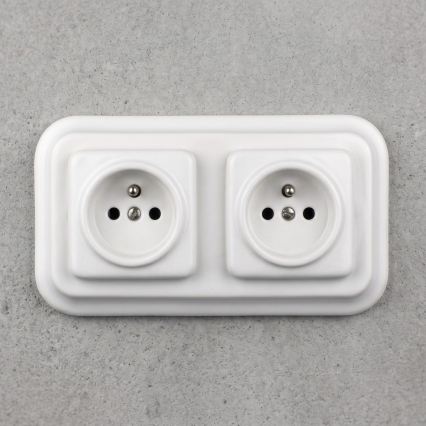 Elhard - Podwójne ceramiczne gniazdo domowe w stylu retro z ramką, 230 V, białe