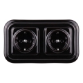 Elhard - Podwójne ceramiczne gniazdo retro do domu z ramką SCHUKO 230V, czarne