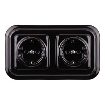Elhard - Podwójne ceramiczne gniazdo retro do domu z ramką SCHUKO 230V, czarne
