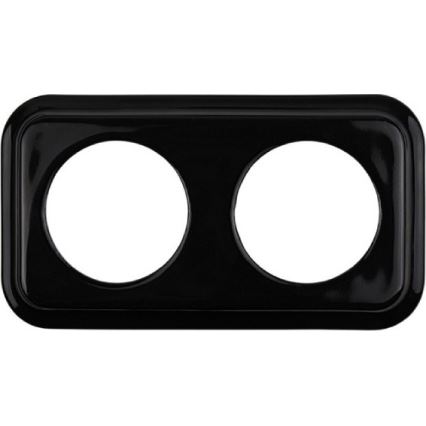 Elhard - Podwójne ceramiczne gniazdo retro do domu z ramką SCHUKO 230V, czarne