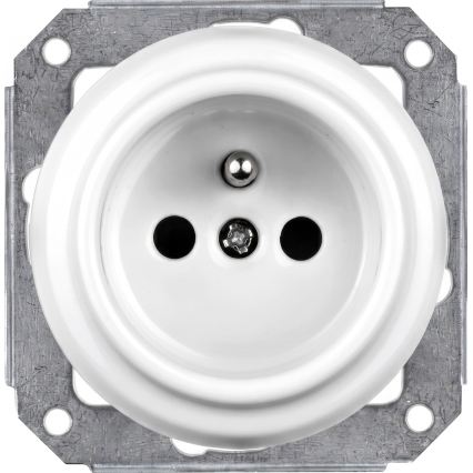 Elhard - Podwójne ceramiczne gniazdko retro do domu z ramką 230V białe/ciemne drewno