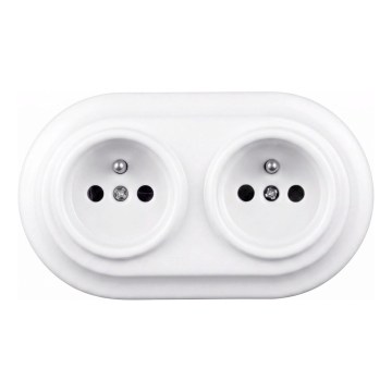 Elhard - Podwójne ceramiczne gniazdo retro domowe z ramką 230V białe