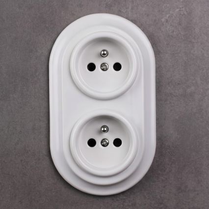 Elhard - Podwójne ceramiczne gniazdo retro domowe z ramką 230V białe