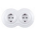 Elhard - Podwójne ceramiczne gniazdo retro domowe z ramką SCHUKO 230V białe