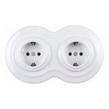 Elhard - Podwójne ceramiczne gniazdo retro domowe z ramką SCHUKO 230V białe