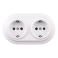 Elhard - Podwójne ceramiczne gniazdo ścienne retro z ramką SCHUKO 230V białe