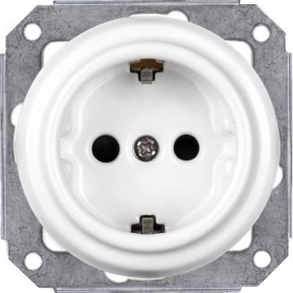 Elhard - Podwójne ceramiczne gniazdo ścienne retro z ramką SCHUKO 230V białe