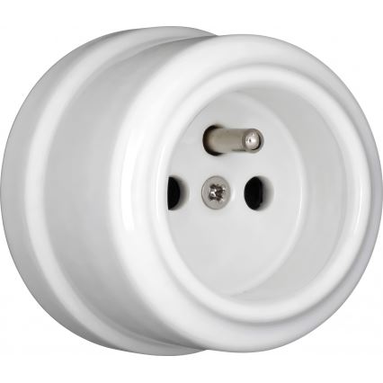 Elhard - Podwójne ceramiczne gniazdo ścienne w stylu retro z ramką, 230 V, białe