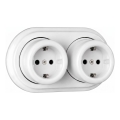 Elhard - Podwójne ceramiczne gniazdo ścienne w stylu retro z ramką, SCHUKO 230 V, białe