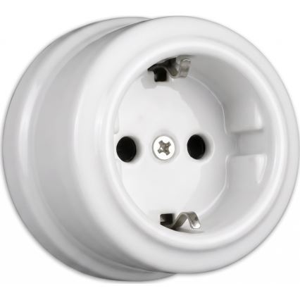 Elhard - Podwójne ceramiczne gniazdo ścienne w stylu retro z ramką, SCHUKO 230 V, białe