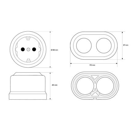 Elhard - Podwójne ceramiczne gniazdo ścienne w stylu retro z ramką, SCHUKO 230 V, białe