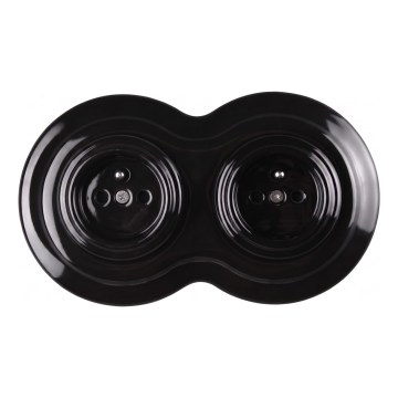 Elhard - Podwójne ceramiczne retro gniazdo domowe z ramką 230V czarne