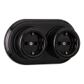 Elhard - Podwójne ścienne ceramiczne gniazdo w stylu retro z ramką SCHUKO 230 V, czarne