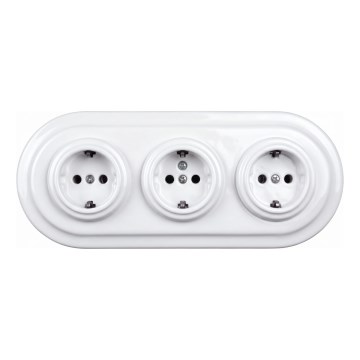 Elhard - Potrójne ceramiczne gniazdko retro domowe z ramką SCHUKO 230V białe