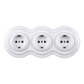 Elhard - Potrójne ceramiczne retro gniazdko domowe z ramką SCHUKO 230V białe