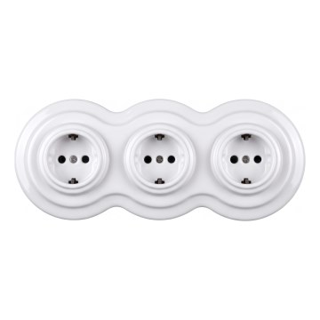 Elhard - Potrójne ceramiczne retro gniazdko domowe z ramką SCHUKO 230V białe