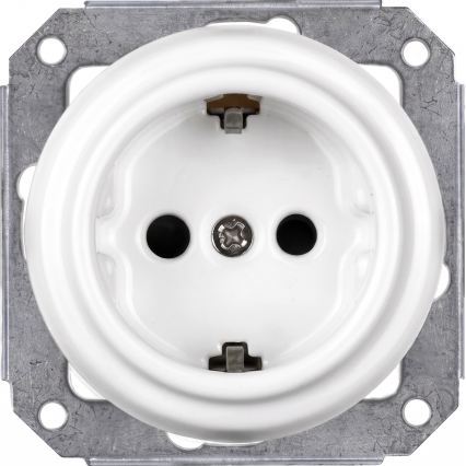 Elhard - Potrójne ceramiczne retro gniazdko domowe z ramką SCHUKO 230V białe