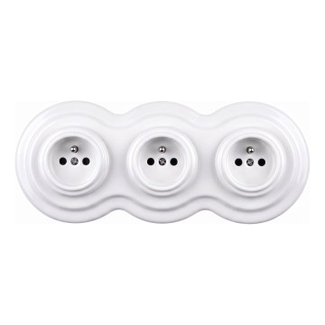 Elhard - Potrójne ceramiczne retro gniazdo domowe z ramką 230V białe
