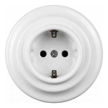 Elhard - Retro ceramiczne gniazdo domowe z ramką SCHUKO 230V białe