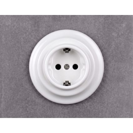 Elhard - Retro ceramiczne gniazdo domowe z ramką SCHUKO 230V białe