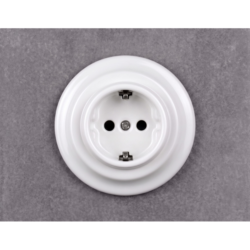 Elhard - Retro ceramiczne gniazdo domowe z ramką SCHUKO 230V białe