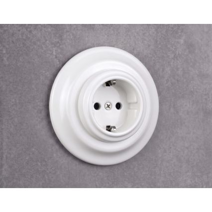Elhard - Retro ceramiczne gniazdo domowe z ramką SCHUKO 230V białe